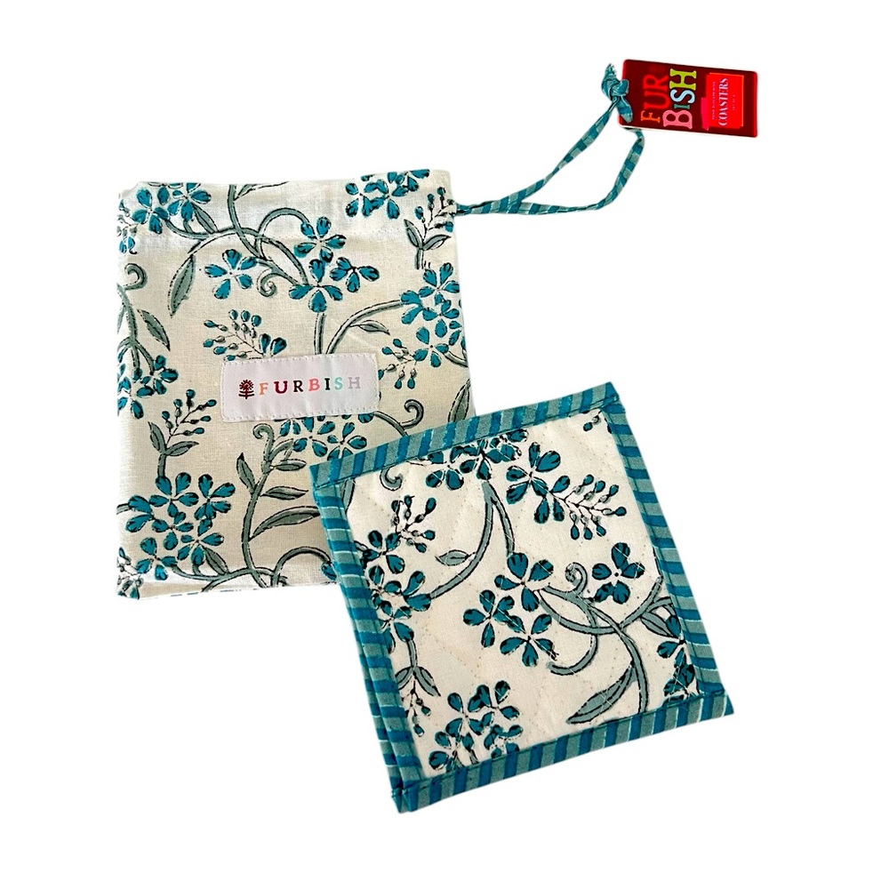 NWT Furbish Sanibel Blue & White Coasters Set of 4 Hand Block Print